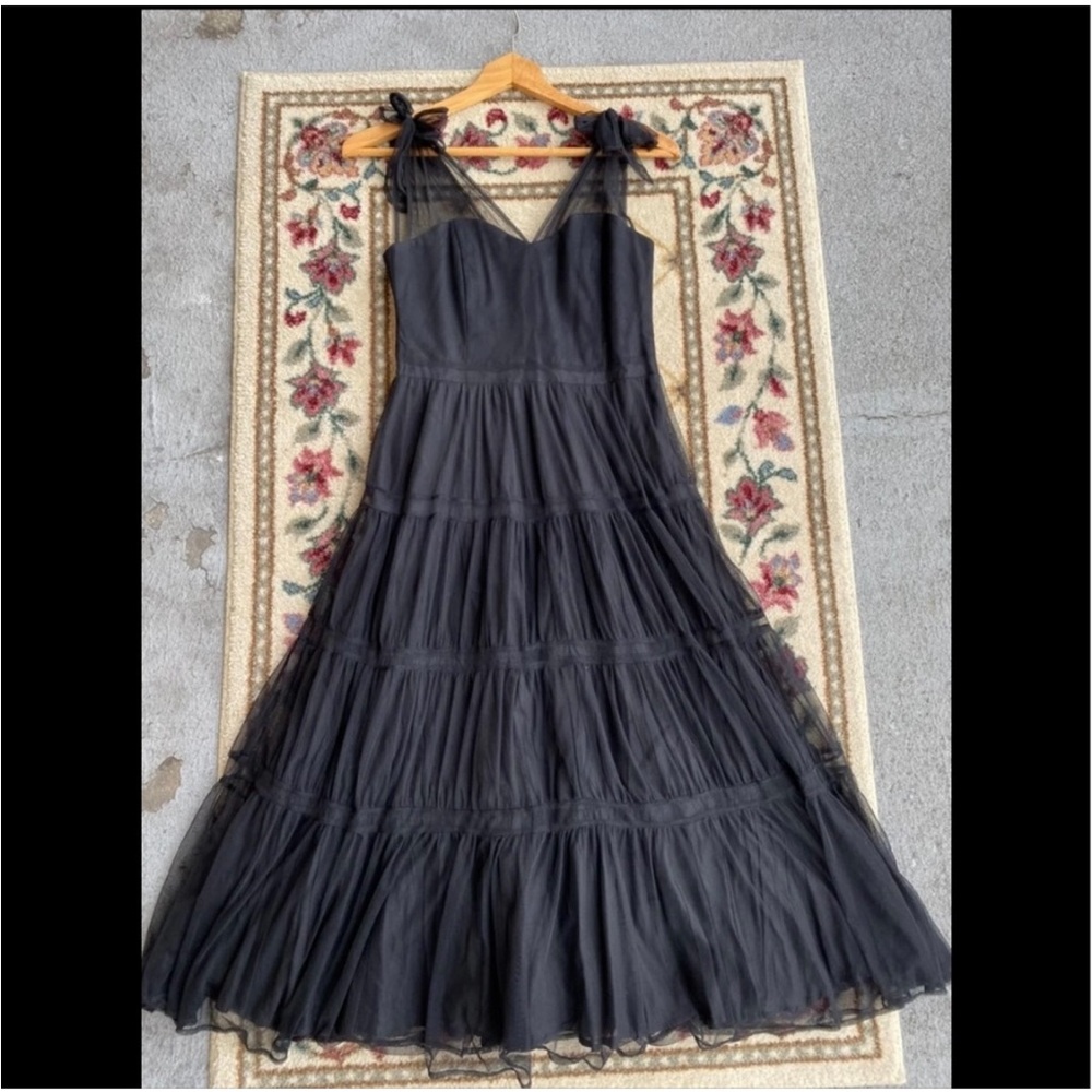 ANTHROPOLOGIE Odille Black Tie Shoulder Dress